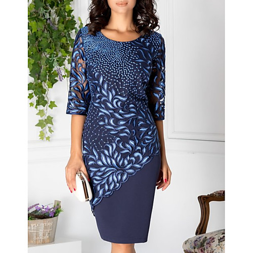 

Women's Shift Dress - Half Sleeve Geometric Lace Print Elegant Blue M L XL XXL XXXL