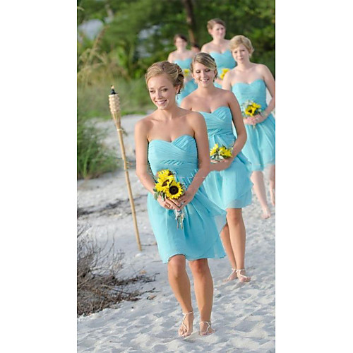

A-Line Strapless Short Length 30D Chiffon Bridesmaid Dress with Criss Cross / Ruching / Open Back