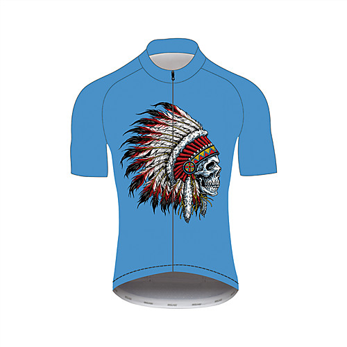 

21Grams Skull Indian Men's Short Sleeve Cycling Jersey - Blue Bike Jersey Top Breathable Quick Dry Moisture Wicking Sports Nylon Polyster Mountain Bike MTB Road Bike Cycling Clothing Apparel