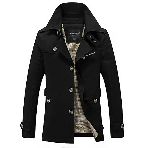 

Men's Daily Regular Trench Coat, Solid Colored Notch Lapel Long Sleeve Polyester Black / Army Green / Yellow