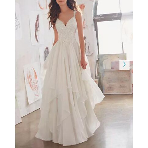

A-Line Wedding Dresses Sweetheart Neckline Sweep / Brush Train Chiffon Lace Spaghetti Strap Sexy See-Through Illusion Detail Backless with Beading Appliques 2021
