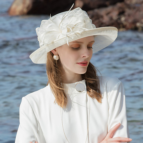 

100% Linen Fascinators / Hats with Feather / Color Block 1pc Special Occasion / Party / Evening Headpiece