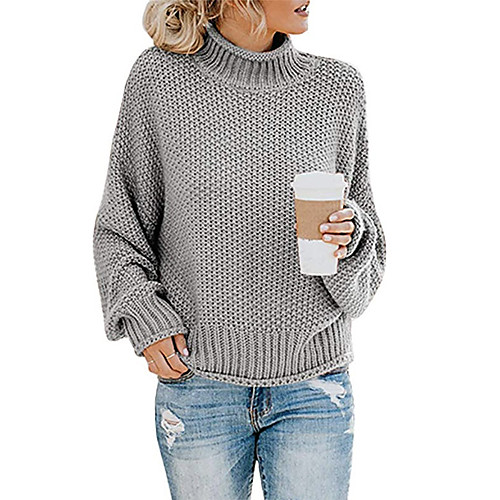 

Women's Basic Knitted Solid Color Pullover Long Sleeve Sweater Cardigans Turtleneck Fall Black Blue Wine