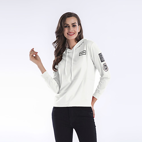 

Women's Hoodie Pullover Black White Artistic Style Fashion Hoodie Cute Letter Printed Sport Athleisure Hoodie Top Long Sleeve Warm Oversized Comfortable Plus Size Everyday Use Daily / Winter