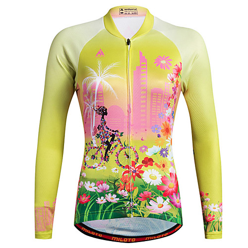 

Miloto Women's Long Sleeve Cycling Jersey Purple Yellow Red Floral Botanical Plus Size Bike Shirt Sweatshirt Jersey Mountain Bike MTB Road Bike Cycling Breathable Quick Dry Reflective Strips Sports