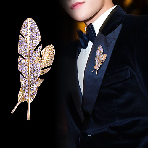 

Men's Crystal Brooches Classic Creative Feather Luxury Classic Basic Rock Fashion Rhinestone Brooch Jewelry Gold Silver For Wedding Party Daily Work Club