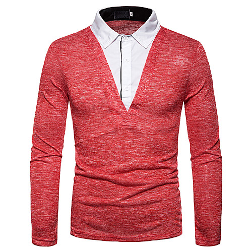 

Men's Polo Other Prints Color Block Patchwork Long Sleeve Daily Tops Basic Red Light gray Dark Gray