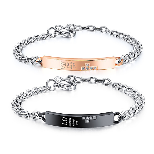 

Men's Women's White AAA Cubic Zirconia Chain Bracelet Link / Chain Letter Stylish Korean Titanium Steel Bracelet Jewelry Rose Gold / Black For Daily Street / Rose Gold Plated