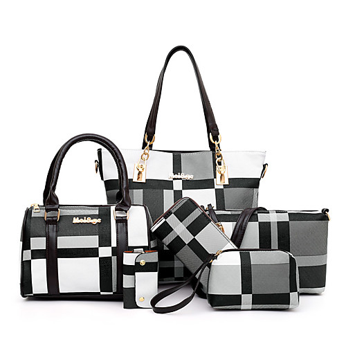 

Women's Zipper PU Bag Set Solid Color 6 Pieces Purse Set Black / Brown / Blue