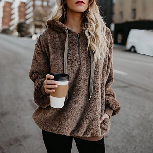 

Women's Pullover Hoodie Sweatshirt Plain Front Pocket Daily Weekend Casual Streetwear Hoodies Sweatshirts Loose Wine Camel Light gray