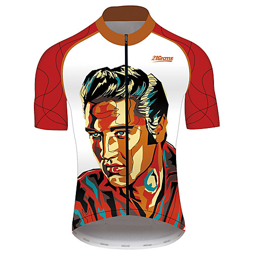 

21Grams Elvis Presley Men's Short Sleeve Cycling Jersey - Red / White Bike Jersey Top Breathable Quick Dry Reflective Strips Sports 100% Polyester Mountain Bike MTB Road Bike Cycling Clothing Apparel