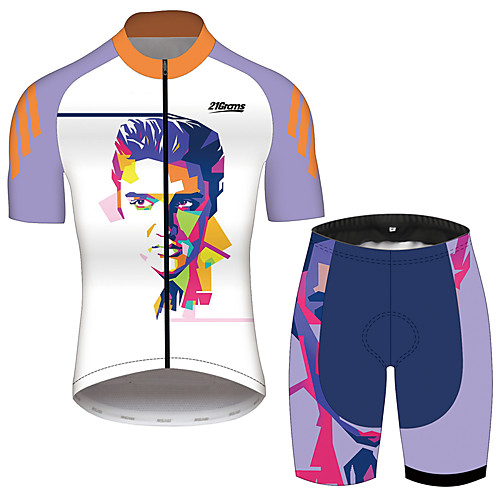

21Grams Elvis Presley Men's Short Sleeve Cycling Jersey with Shorts - Black / White Bike Clothing Suit Breathable Quick Dry Reflective Strips Sports 100% Polyester Mountain Bike MTB Clothing Apparel