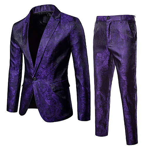 

Men's Suits, Solid Colored / Floral Notch Lapel Rayon / Acrylic / Polyester Black / Wine / Purple