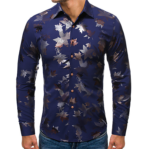 

Men's Shirt Floral Long Sleeve Party Tops Black Blue Navy Blue