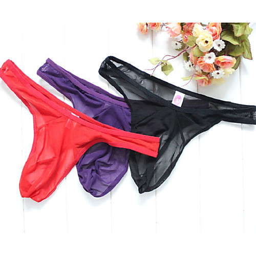 

Men's Mesh G-string Underwear - Normal 1 Piece Low Waist Black Purple Red One-Size