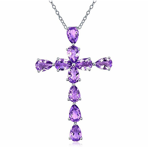 

Women's Purple Crystal Pendant Necklace Geometrical Cross Fashion S925 Sterling Silver Purple 405 cm Necklace Jewelry 1pc For Daily Work