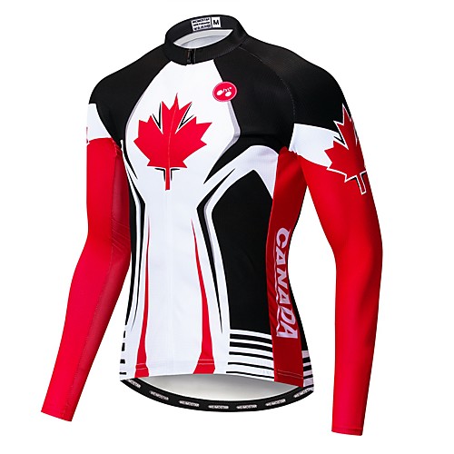 

21Grams Canada National Flag Men's Long Sleeve Cycling Jersey - Red / White Bike Jersey Top UV Resistant Breathable Moisture Wicking Sports Winter Fleece Polyester Elastane Mountain Bike MTB Road