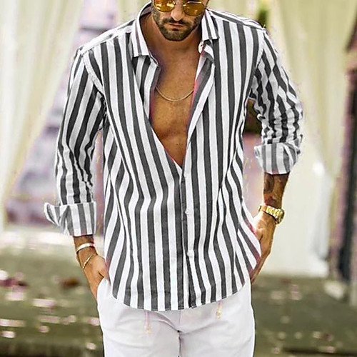 

Men's Shirt Striped Long Sleeve Daily Tops Basic Black Blue Yellow