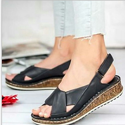 

Women's Sandals Wedge Sandals Flat Sandal Summer Flat Heel Round Toe Daily PU Black / Yellow / Red