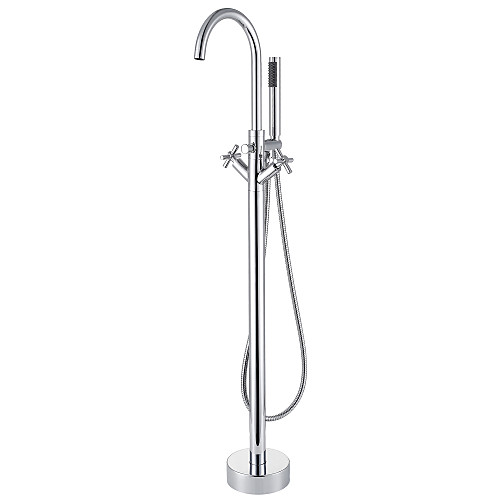 

Bathtub Faucet Chrome Free Standing Ceramic Valve Bath Shower Mixer Taps / Two Handles One Hole
