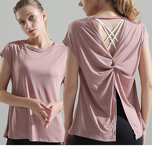 

Women's Yoga Top Solid Color Yoga Running Fitness Sweatshirt Short Sleeve Activewear Breathable Moisture Wicking Quick Dry High Elasticity Loose