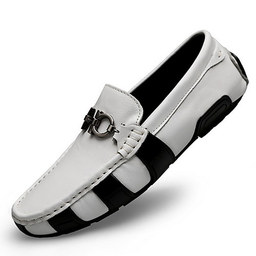 

Men's Moccasin Leather Summer Loafers & Slip-Ons White / Black