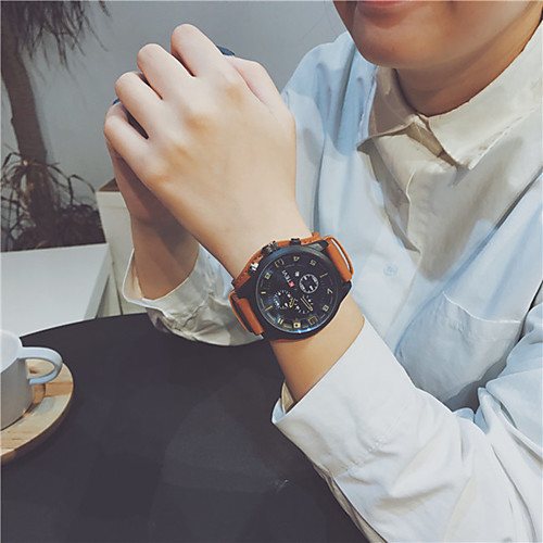 

Men's Dress Watch Quartz Sporty Leather Black / Orange / Brown Calendar / date / day New Design Large Dial Analog Outdoor - Black Orange Brown