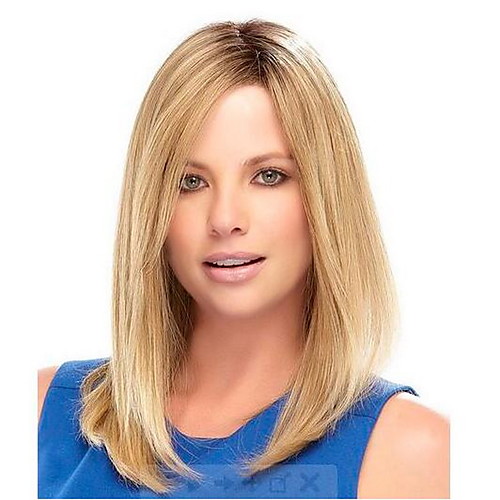 

Synthetic Wig Straight With Bangs Wig Blonde Medium Length Light golden Synthetic Hair 45 inch Women's Women Blonde