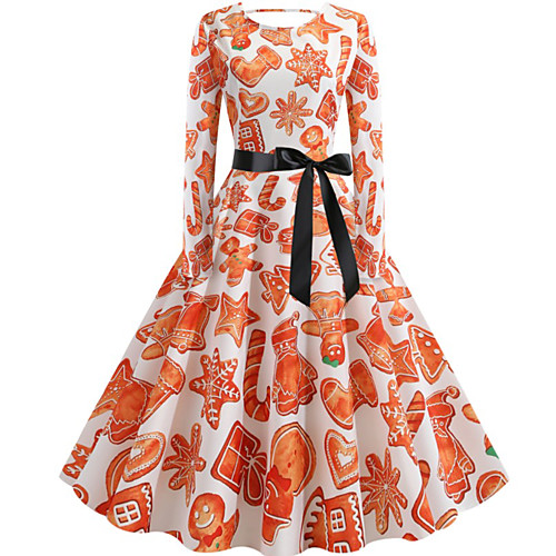 

Santa Suit Retro Vintage Pattern Dress Vacation Dress Dress Prom Dress Women's Costume As Picture Vintage Cosplay Christmas Festival Long Sleeve Knee Length A-Line Plus Size