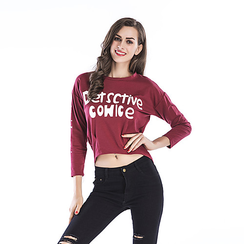 

Women's Sweatshirt Pullover Crop Top Crew Neck Cotton Cute Letter Printed Sport Athleisure Sweatshirt Long Sleeve Warm Soft Comfortable Everyday Use Causal Exercising General Use / Winter