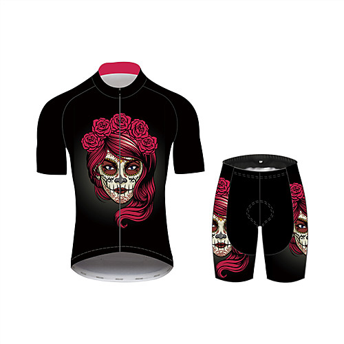 

21Grams Sugar Skull Women's Short Sleeve Cycling Jersey with Shorts - Black / Red Bike Clothing Suit Breathable Quick Dry Moisture Wicking Sports 100% Polyester Mountain Bike MTB Clothing Apparel