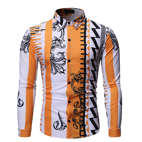 

Men's Floral Color Block Print Shirt Basic Daily Going out Orange / Long Sleeve