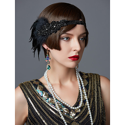 

The Great Gatsby Flapper Headband 1920s / Roaring 20s Women's Black / Pink Rhinestone / Feather Party Prom Cosplay Accessories Masquerade Costumes