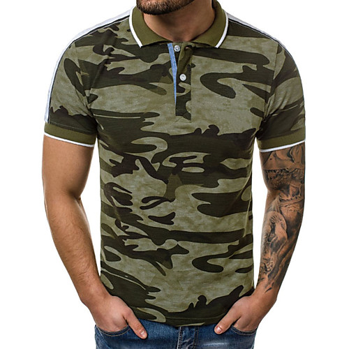 

Men's Camo / Camouflage Patchwork Print Polo - Cotton Basic Daily Shirt Collar Army Green / Brown / Gray / Short Sleeve