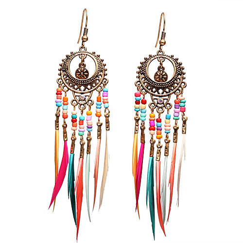 

Women's Drop Earrings Fancy Dream Catcher Ethnic Gypsy Feather Earrings Jewelry Gold / Silver For Club Festival 1 Pair