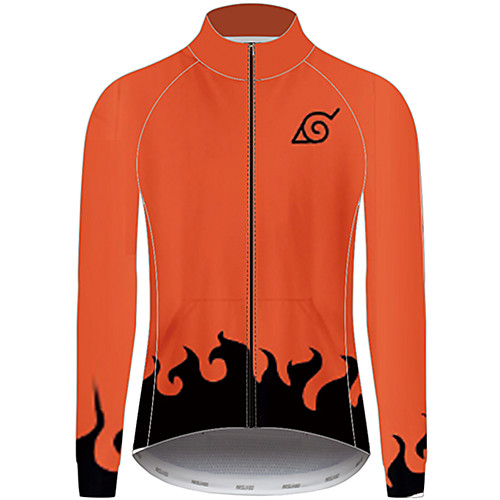 

21Grams Naruto Men's Long Sleeve Cycling Jersey - Orange Bike Jersey Top UV Resistant Breathable Quick Dry Sports Winter Fleece 100% Polyester Mountain Bike MTB Clothing Apparel / Micro-elastic