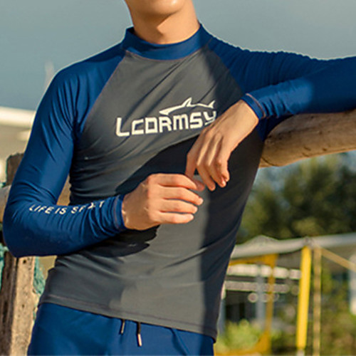 

Men's Rash Guard Sun Shirt Swim Shirt UV Sun Protection Quick Dry Long Sleeve Swimming Diving Surfing Patchwork Autumn / Fall Spring Summer / Stretchy