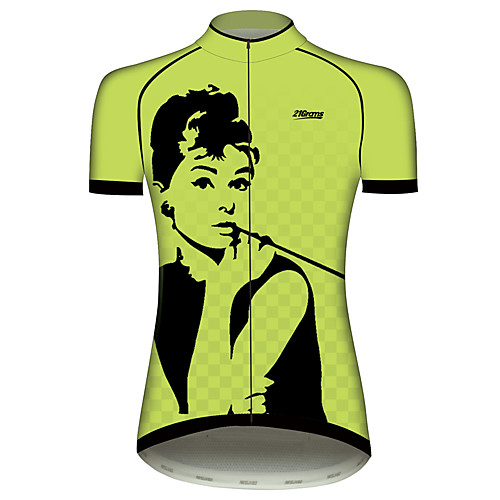 

21Grams Audrey Hepburn Women's Short Sleeve Cycling Jersey - Green / Black Bike Jersey Top Breathable Quick Dry Moisture Wicking Sports 100% Polyester Mountain Bike MTB Road Bike Cycling Clothing