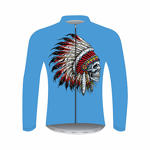 

21Grams Sugar Skull Men's Long Sleeve Cycling Jersey - Bule / Black Bike Jersey Top UV Resistant Breathable Quick Dry Sports Winter Fleece 100% Polyester Mountain Bike MTB Road Bike Cycling Clothing
