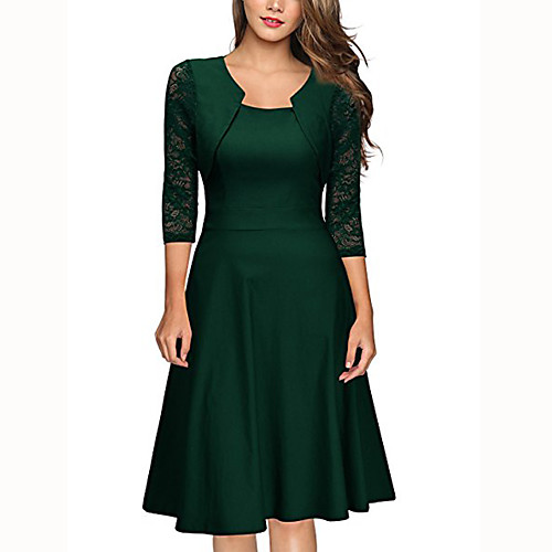 

Women's Swing Dress - Short Sleeve Striped Vintage Slim Wine Black Red Blushing Pink Green Navy Blue S M L XL XXL / Cotton