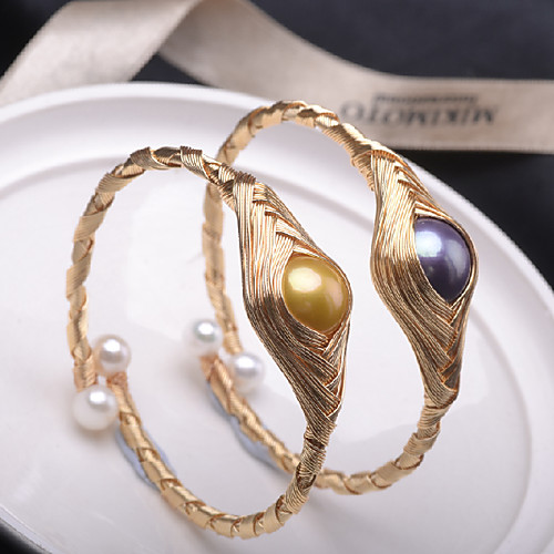 

Women's Bracelet Bangles Cuff Bracelet woven High Heel Precious Vintage Bohemian Pearl Bracelet Jewelry Gold / Blue For Wedding Gift Daily Promise Festival / 14K Gold