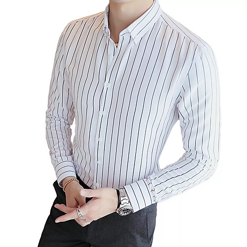 

Men's Striped Shirt Basic Daily Button Down Collar White / Black / Blue / Red / Navy Blue / Light Blue / Long Sleeve