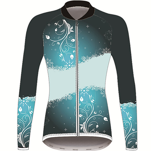 

21Grams Floral Botanical Women's Long Sleeve Cycling Jersey - Black / Blue Bike Jersey Top UV Resistant Breathable Moisture Wicking Sports Winter Fleece 100% Polyester Mountain Bike MTB Road Bike