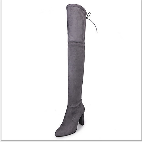 

Women's Boots Block Heel Boots Block Heel Pointed Toe Over The Knee Boots Daily Suede Solid Colored Winter Wine Black Gray