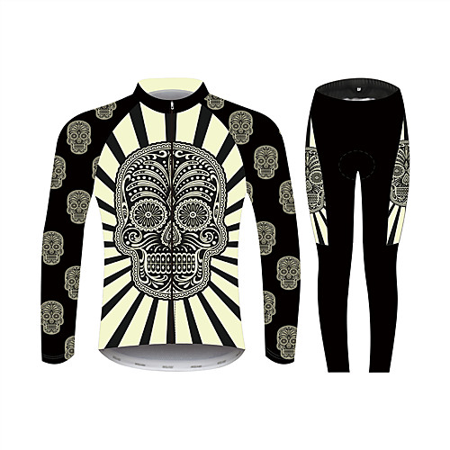 

21Grams Sugar Skull Men's Long Sleeve Cycling Jersey with Tights - Black / White Bike Clothing Suit Windproof UV Resistant Breathable Sports Winter 100% Polyester Mountain Bike MTB Clothing Apparel