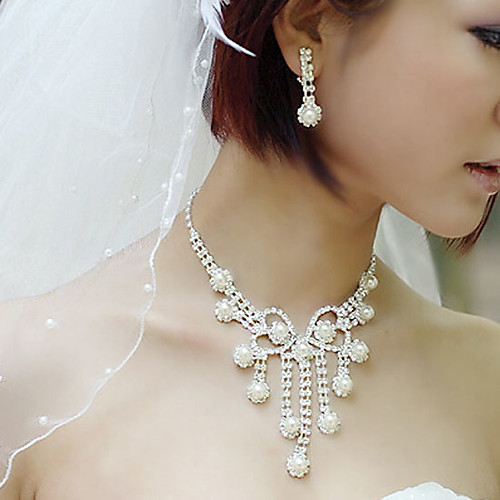 

Women's Drop Earrings Pendant Necklace Bridal Jewelry Sets Classic Flower Stylish Unique Design Imitation Pearl Silver Plated Earrings Jewelry White For Wedding Party Holiday 1 set
