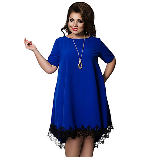

Women's Plus Size Shift Dress - Short Sleeve Solid Colored Lace Basic Loose Blue Red Lavender L XL XXL XXXL XXXXL XXXXXL XXXXXXL