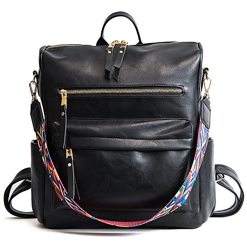 

Large Capacity PU(Polyurethane) Zipper Commuter Backpack Solid Color Daily Black / Blushing Pink / Brown