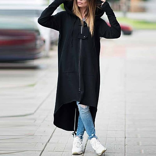 

Women's Solid Colored Active Fall & Winter Trench Coat Long Holiday Long Sleeve Cotton Blend Coat Tops Black