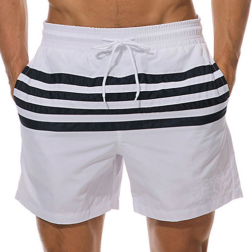 

Men's Swim Shorts Swim Trunks Board Shorts Breathable Quick Dry Short Sleeve Drawstring - Swimming Diving Beach Stripes Patchwork Autumn / Fall Spring Summer / Micro-elastic